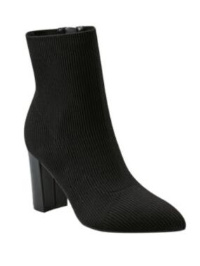 Marc Fisher Women’s Black Ribbed Knit Pointed Toe Block Heel Ankle Boot SZ 7.5